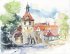 Sommerhausen, Ochsenfurther Tor, Aquarell, 64 x 50 cm